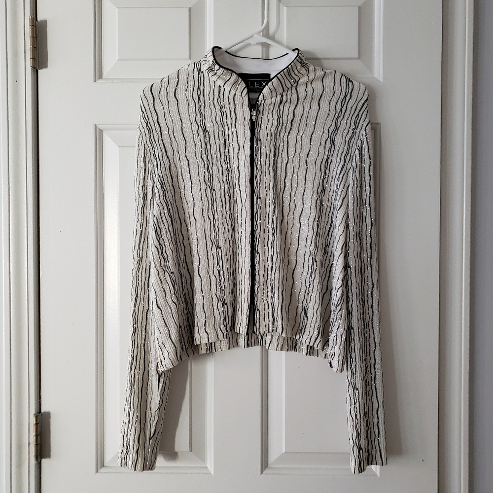 Alex Evenings Glitter Black and White zip-up Jacket!